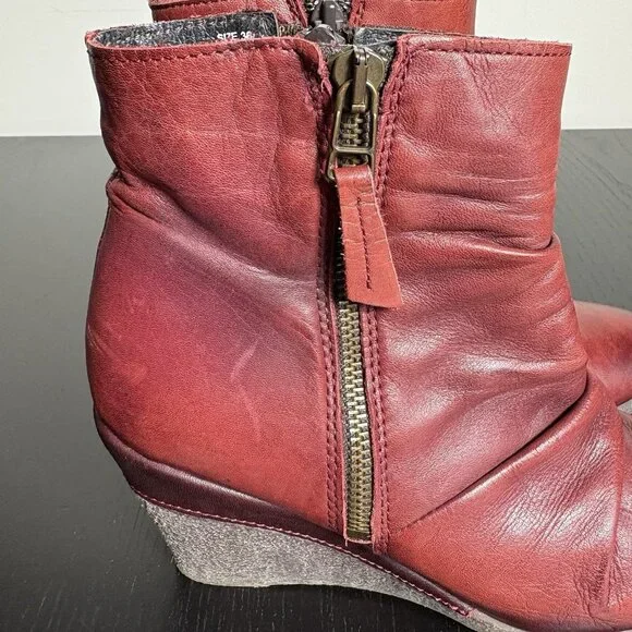 MIZ MOOZ Womens Size 36/US 5.5-6 Baron Red Leather Wedge Ankle Boots Booties - Picture 6 of 11